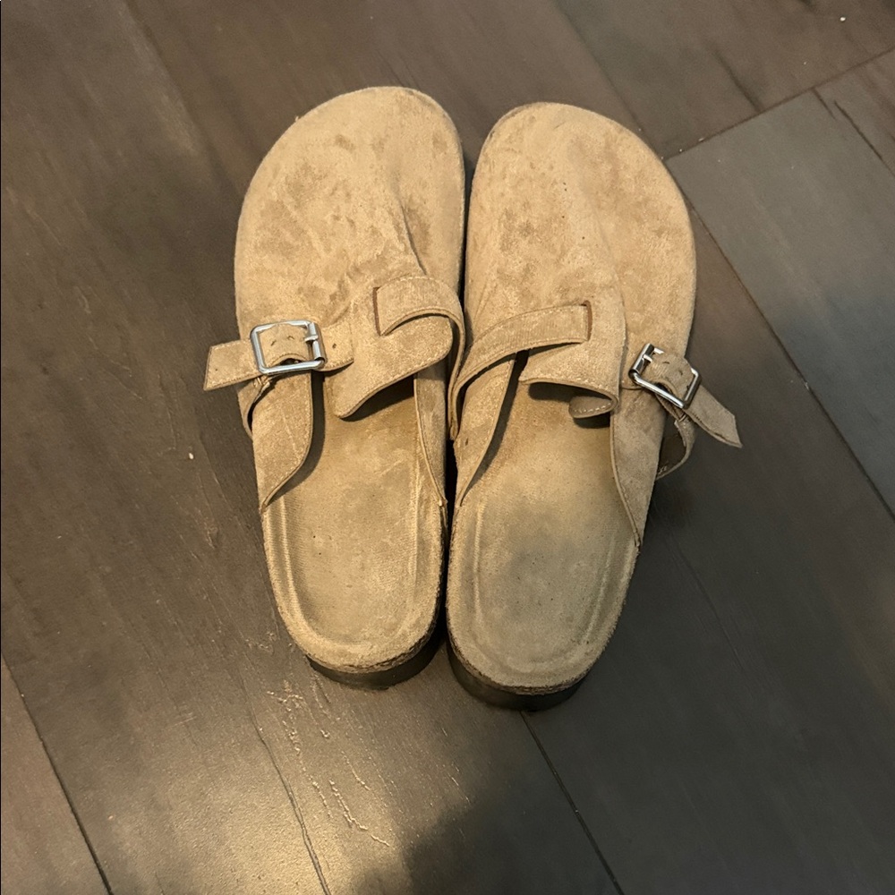 Tan Suede Buckle Sandals